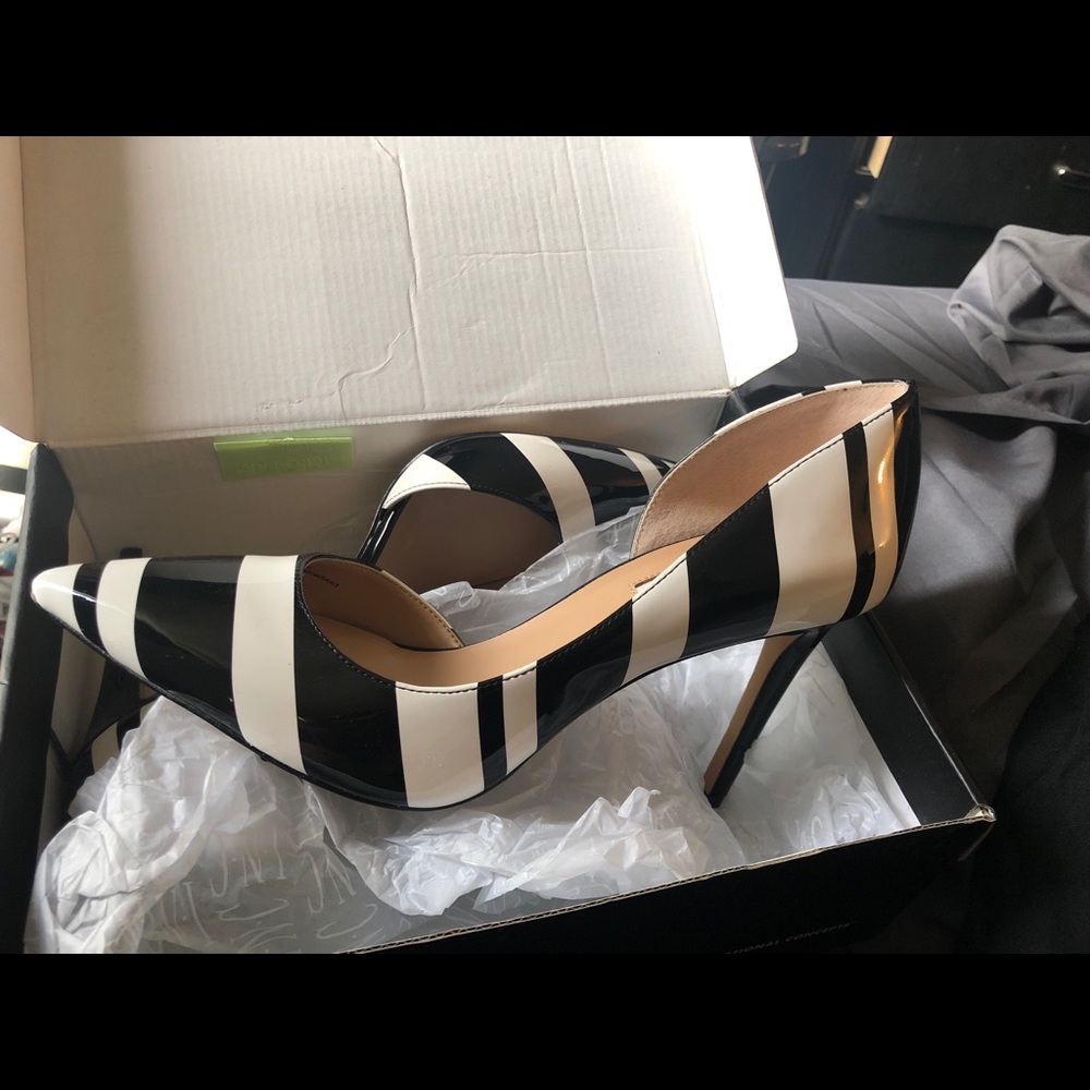 Striped black and white INC Tall Heels